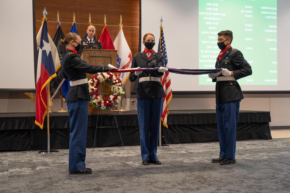 UIW Army ROTC cadets performing flag folding ceremony